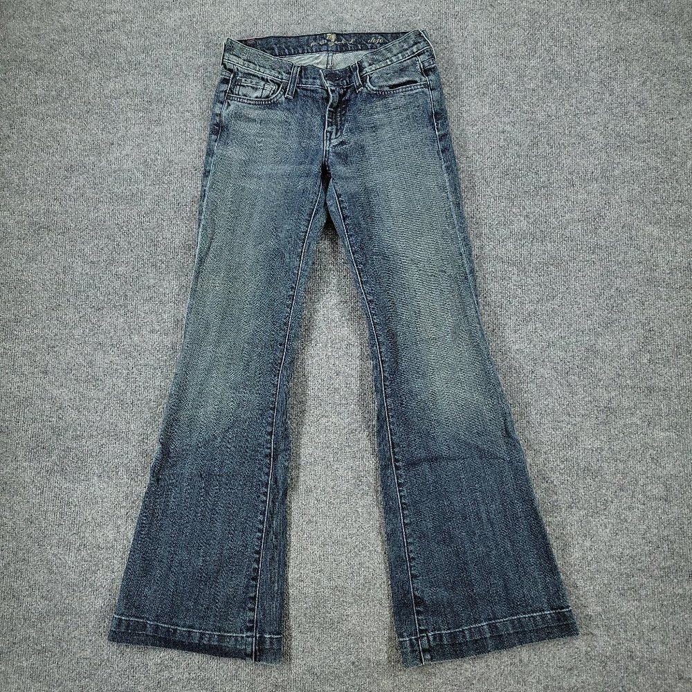 7 For All Mankind Jeans Women's 25 Blue Dojo Flared Denim Mid Rise Stretch 28x31